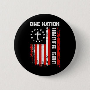 Eén natie onder God Amerikaanse vlag Kruis 4e van Ronde Button 5,7 Cm