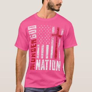 Eén natie onder God Jezus Amerikaanse vlag Kruis 4 T-shirt