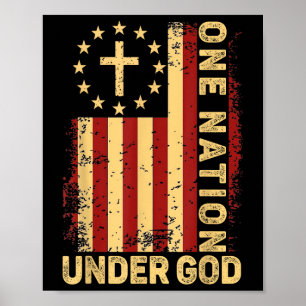 Eén natie onder God Jezus Christelijk Kruis Amerik Poster