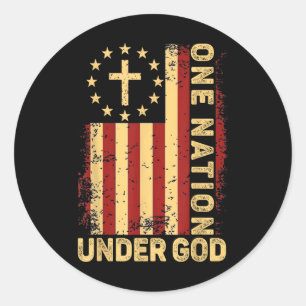 Eén natie onder God Jezus Christelijk Kruis Amerik Ronde Sticker