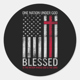 Eén natie onder God Jezus Gezegende Amerikaanse Vl Ronde Sticker