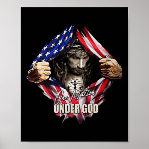 Eén natie onder God Jezus Kunst ons Vlag Christeli Poster