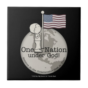 Eén natie onder God-Jongen bij de Amerikaanse vlag Tegeltje
