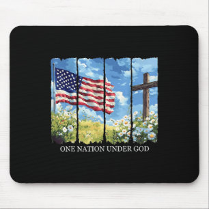 Eén natie onder God Kruis Usa Vlag Geloven Christe Muismat