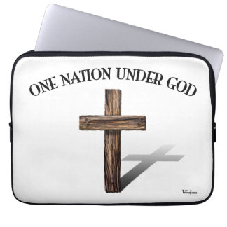 Eén natie onder God met ruwe kruis Laptop Sleeve