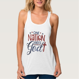 Eén natie onder God Rode & Blauwe Kruis Typografie Tanktop