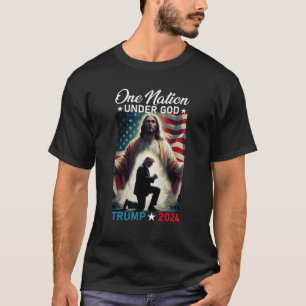 Eén natie onder God Trump 2024 God Amerikaanse vla T-shirt