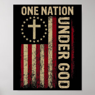 Eén natie onder God vlag 4 juli Patriottisch CH Poster