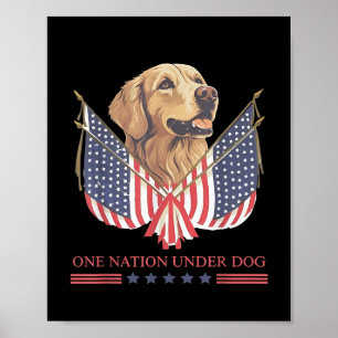 Eén natie onder gouden retriever-hond Amerikaanse Poster
