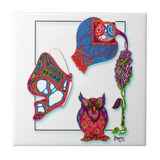 Een Neon Doodle Tile Tegeltje (Voorkant)