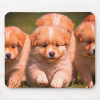 Een nestje met malle puppy's op laptop desktop tab muismat