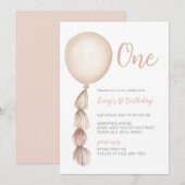 Een neutrale Boho Balloon eerste verjaardag uitnod Kaart (Voorkant / Achterkant)