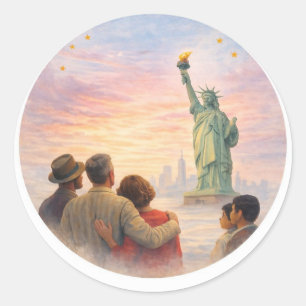 Een nieuw begin in Amerika – Nieuwe burger Ronde Sticker