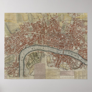 Een nieuw en concreet plan van de steden Londen en Poster