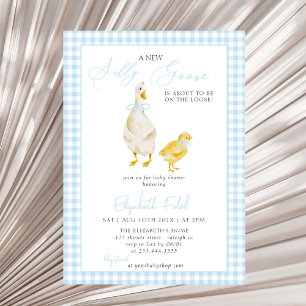 Een nieuw Gekke Goose Blue Gingham Baby shower Kaart