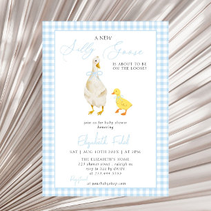 Een nieuw Gekke Goose Blue Gingham Baby shower Kaart