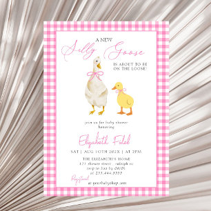 Een nieuw Gekke Goose Pink Gingham Baby shower Kaart
