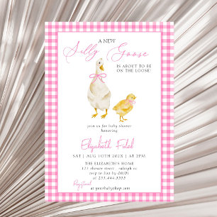 Een nieuw Gekke Goose Pink Gingham Baby shower Kaart