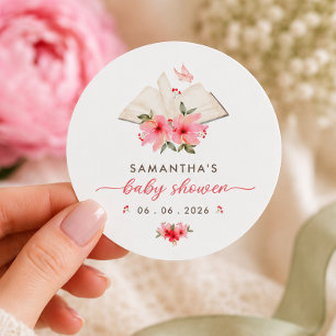 Een nieuw hoofdstuk begint baby shower ronde sticker