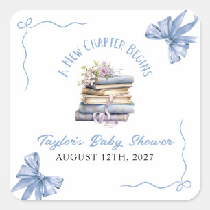 Een nieuw hoofdstuk begint baby shower vierkante sticker