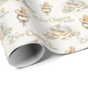 Een nieuw hoofdstuk begint Rustic boek thema baby Cadeaupapier