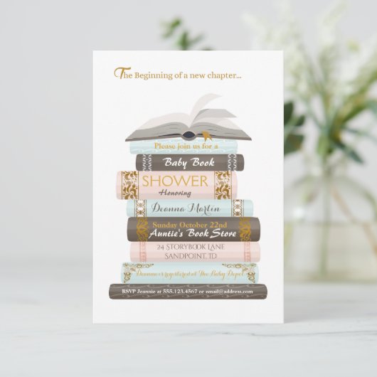 Een nieuw hoofdstuk | Uitnodiging tot Baby-boekens (Staand voorkant)