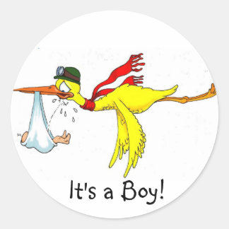 Een nieuwe baby die Peing op de ooievaar heeft. Ronde Sticker
