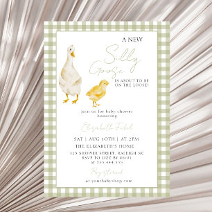 Een Nieuwe Domme Gans Groen Gingham Baby Shower Kaart