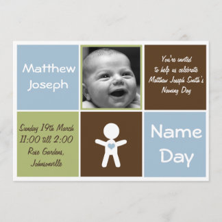 Een nieuwe hartennaam dag baby jongen uitnodiging