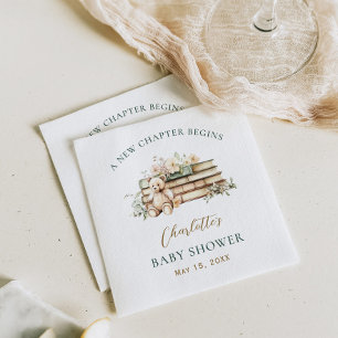 Een Nieuwe Hoofdstuk Bloemige Boek Thema Baby Show Servet
