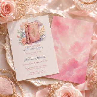 Een Nieuwe Hoofdstuk Waterverf Roze Boek Bruidsfee Kaart