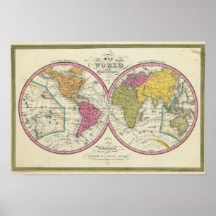 Een nieuwe kaart van de wereld over de mondiale pr poster