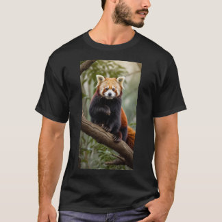 Een nieuwsgierige rode panda die op een boomtak zi t-shirt