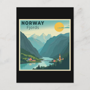 Een nostalgische klassieke reisposter – Noorwegen Feestdagenkaart