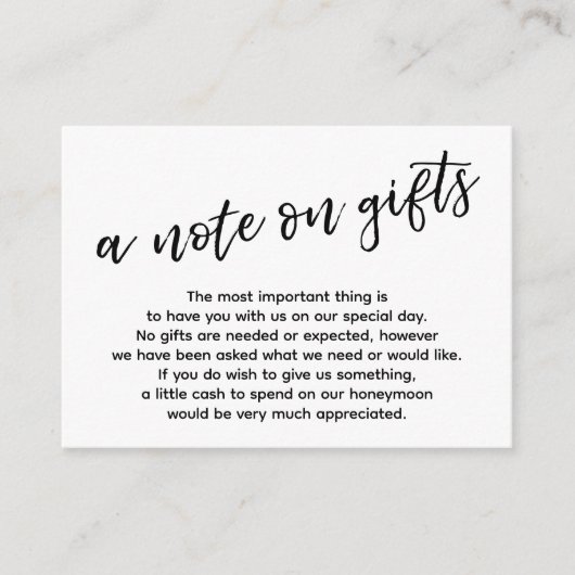 Een notitie over geschenken Casual handschrift bru Informatiekaartje (Voorkant)