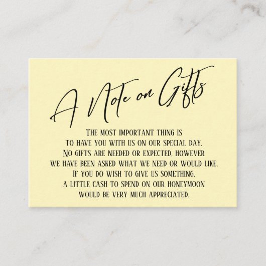 Een notitie over het moderne handschrift bruiloft informatiekaartje (Voorkant)