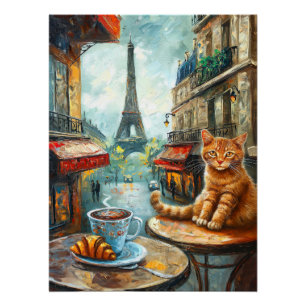 Een ochtend in Parijs   Gemberkat in een café Perfect Poster