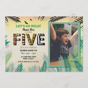 Een Oerwoud 5e Verjaardagsfeest 5 Safari ZOO Foto Kaart