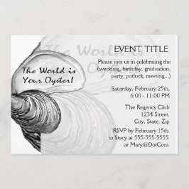 Een oester schelp met gezegde: "De wereld is jouw Kaart