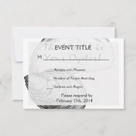 Een oester schelp met gezegde: "De wereld is jouw RSVP Kaartje