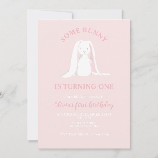Een of andere Bunny is een roze eerste uitnodiging (Voorkant)