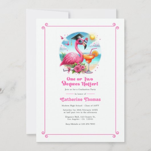 Een of twee graden warmer roze flamingo Afstudeerd Kaart (Voorkant)