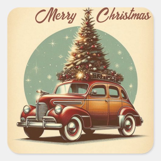 Een oldtimer en een kerstboom Sticker (Voorkant)