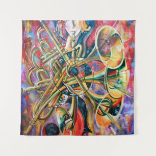 Een oliesschilderij op canvas. Muziek, het meisje  Wandkleed