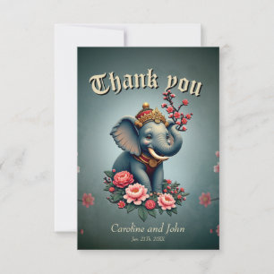 Een olifant in een zee van ​​bloemen. bedankkaart