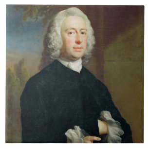 Een onbekend Man in zwart, 1735 (olie op canvas) Tegeltje