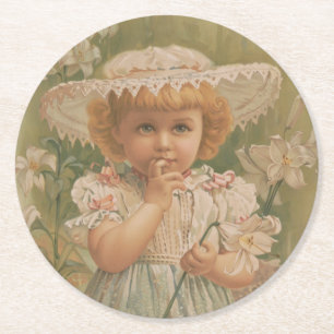 "Een ontluikend Pasen" Vintage Illustratie, ca. 18 Ronde Kartonnen Onderzetter