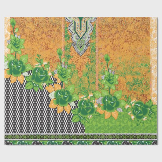 Een ontwerp van een groene en gele muur opknoping cadeaupapier (Vlak)