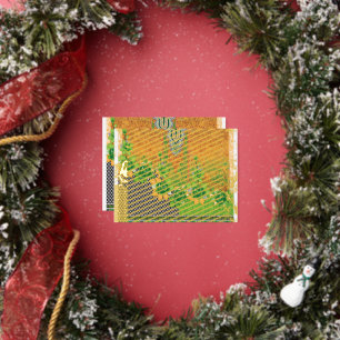 Een ontwerp van een groene en gele muur opknoping folie feestdagen briefkaart