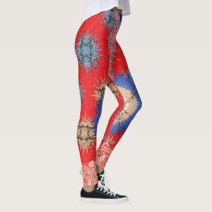 Een ontwerp van een rode achtergrond met een blauw leggings